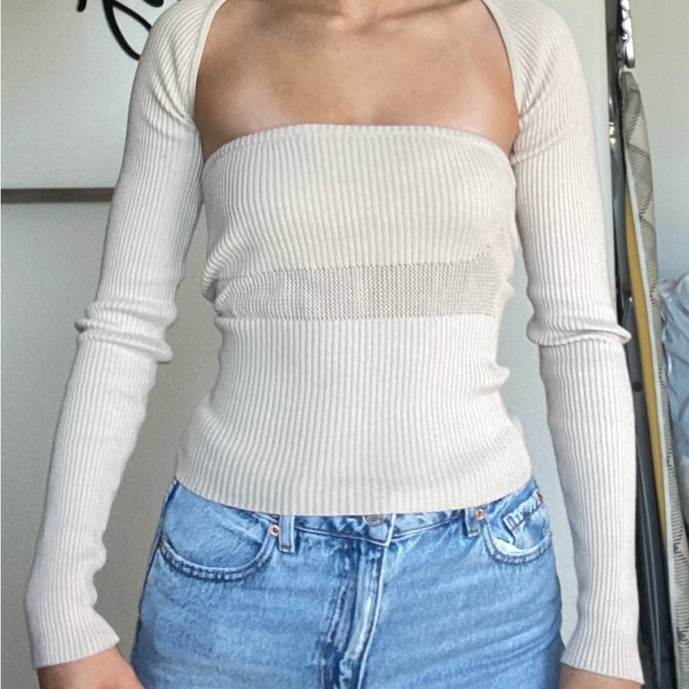 Princess Polly Light Beige Ribbed Sweater